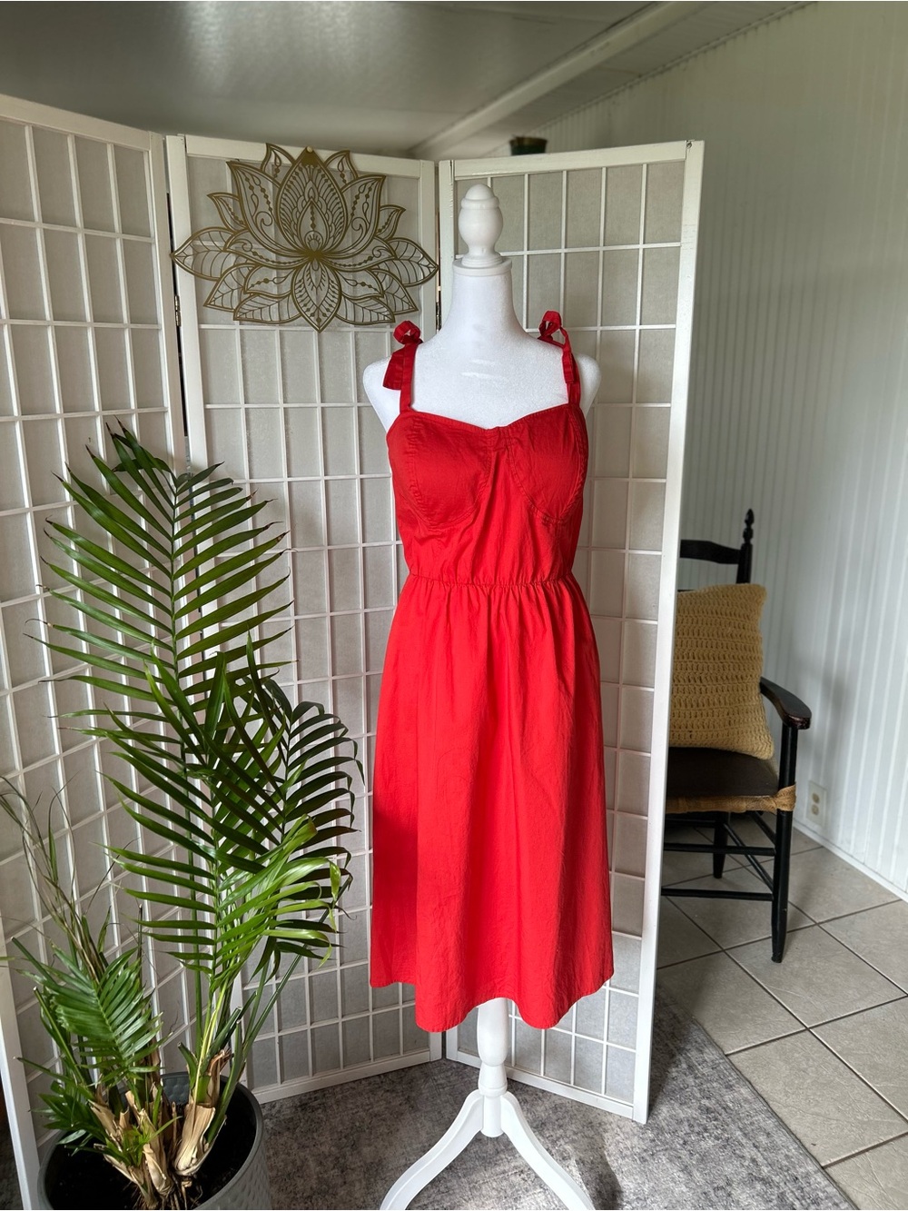 LC Lauren Conrad Bright Red Tie-Shoulder Midi Dress